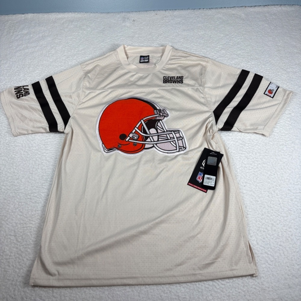 Ultra Game Mens Medium Cleveland Browns NFL Short Sleeve Cream Shirt QTMK159FCL